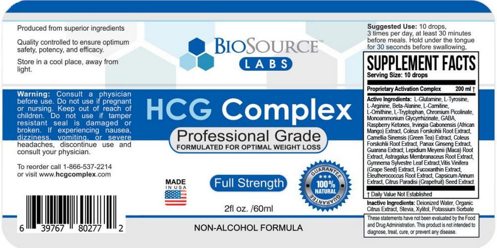 HCG Complex Diet drops ingredients label